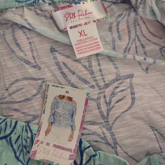 Stella Parker Collection XL Blue Floral Off The Shoulder Blouse, NEW - Picture 7 of 7